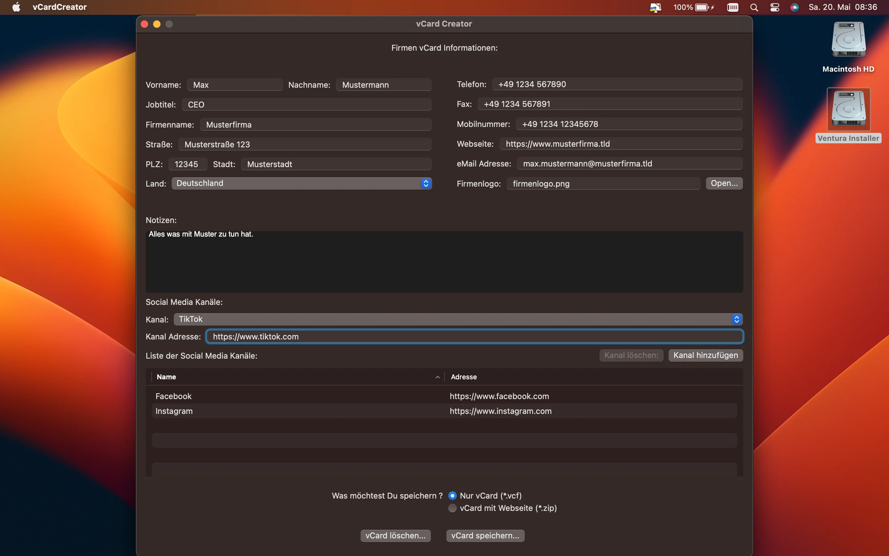 vCard Creator Screenshot 1